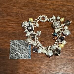 Milor 925 Arte D’Argento Sterling Silver, Smokey Quartz, and Pearl Bracelet